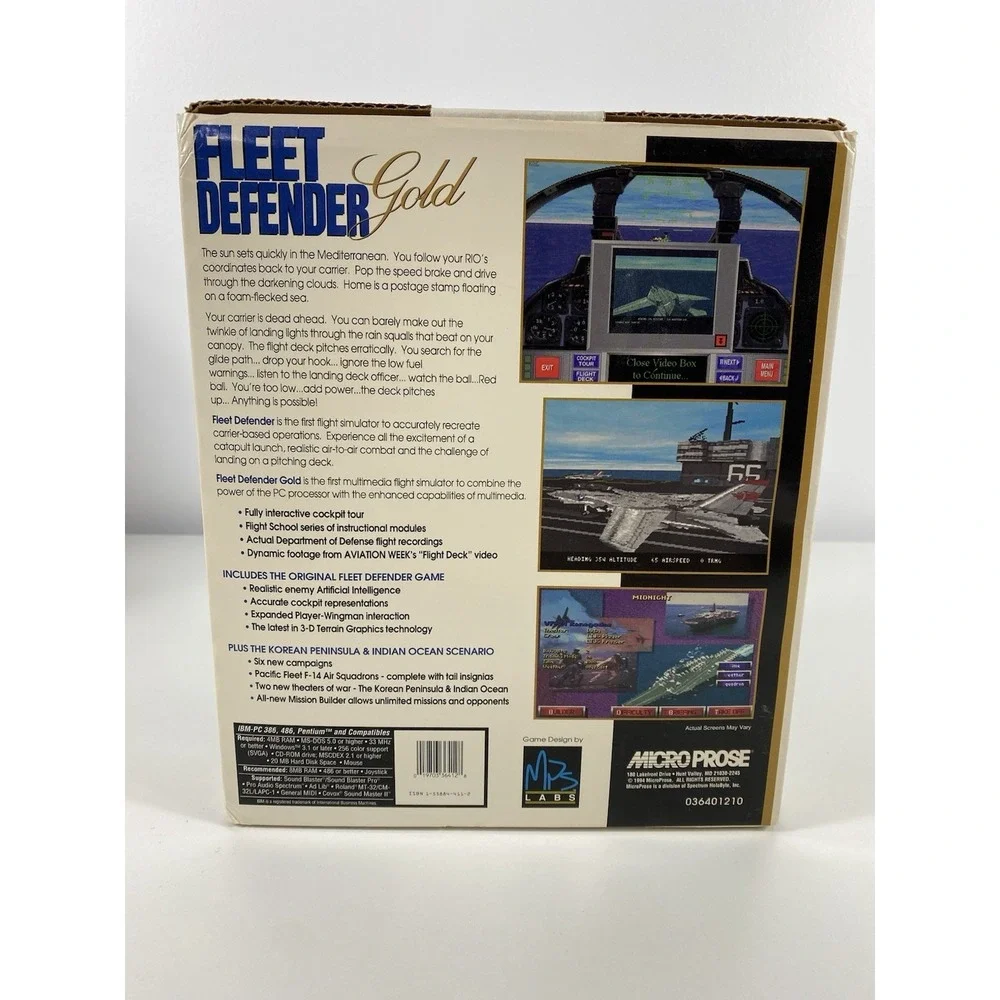 Fleet Defender Gold F-14 Tomcat Simulation Multimedia PC DOS Big Box CD-Rom CIB
